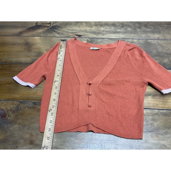 Free People | Cropped Top | Women’s S | Orange | Ribbed V-Neck Button Front - Picture 6 of 10